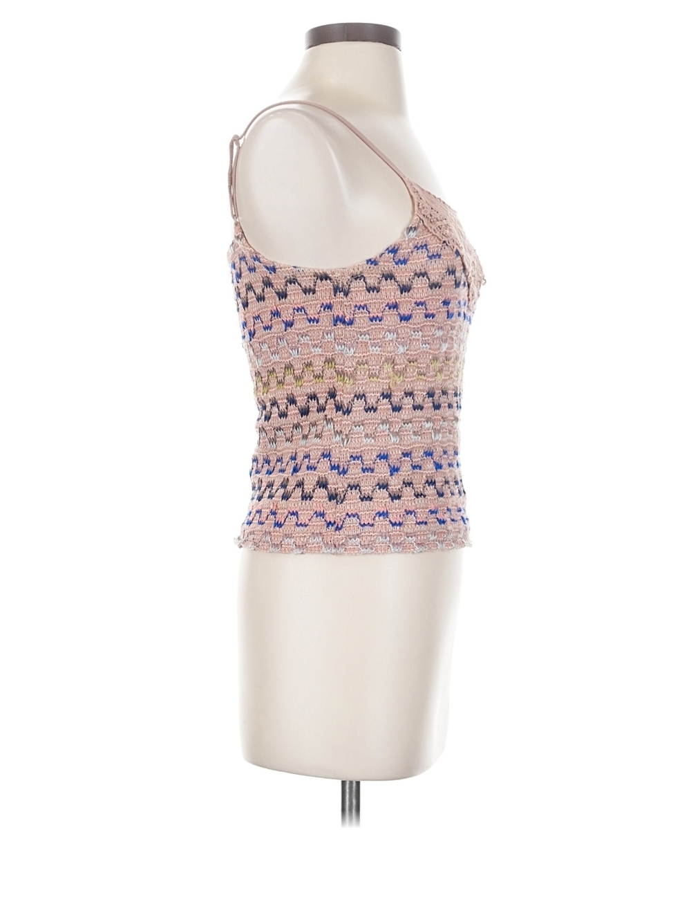 FREE PEOPLE Knit Crochet Tank Top in Blush with Multicolor Accents - Picture 2 of 4